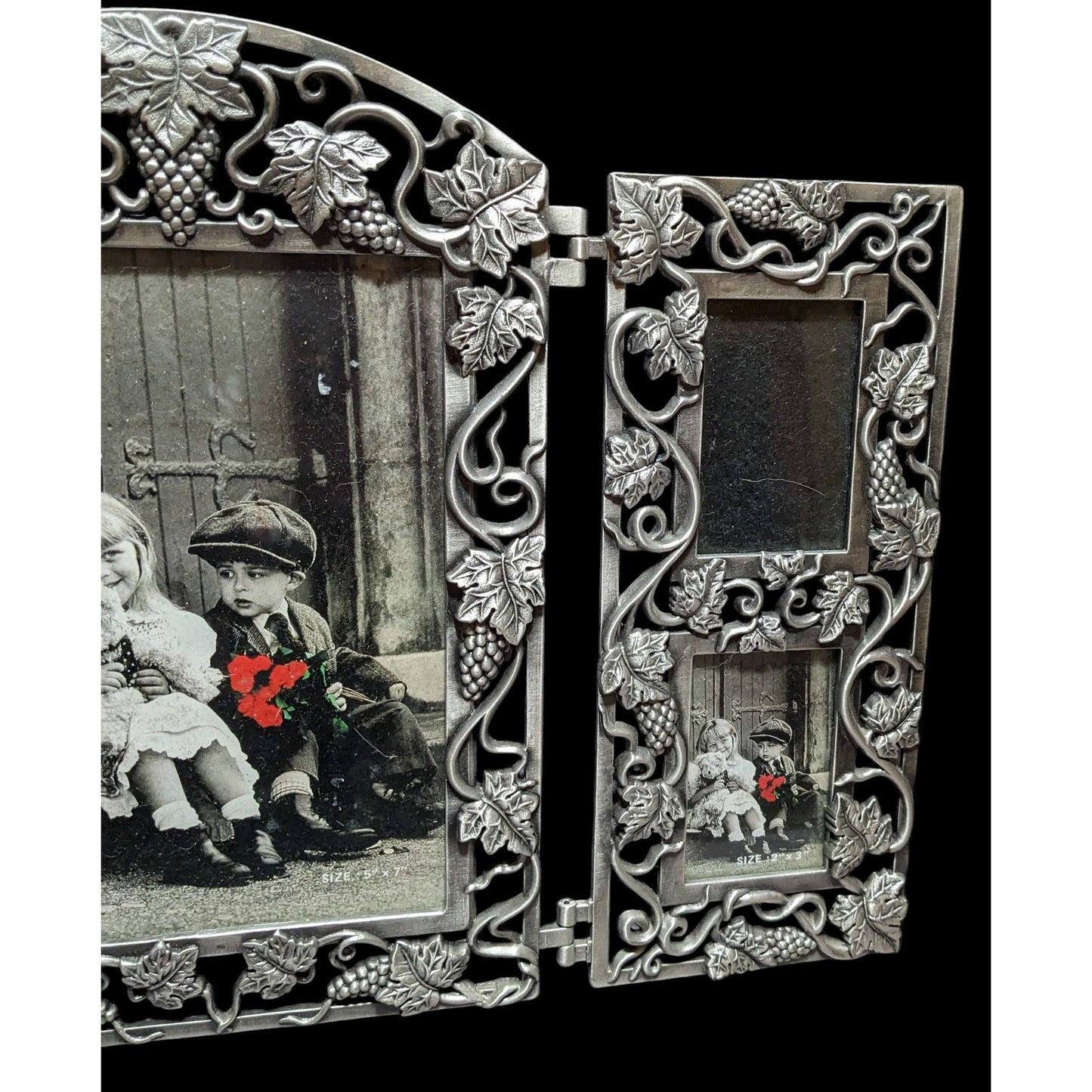 Vintage Silver Baroque Style Trifold Picture Frame