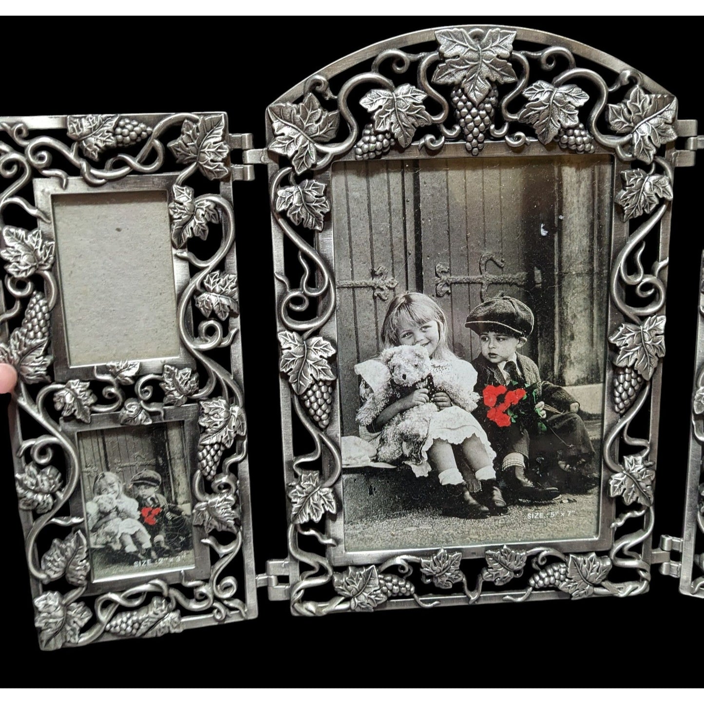 Vintage Silver Baroque Style Trifold Picture Frame