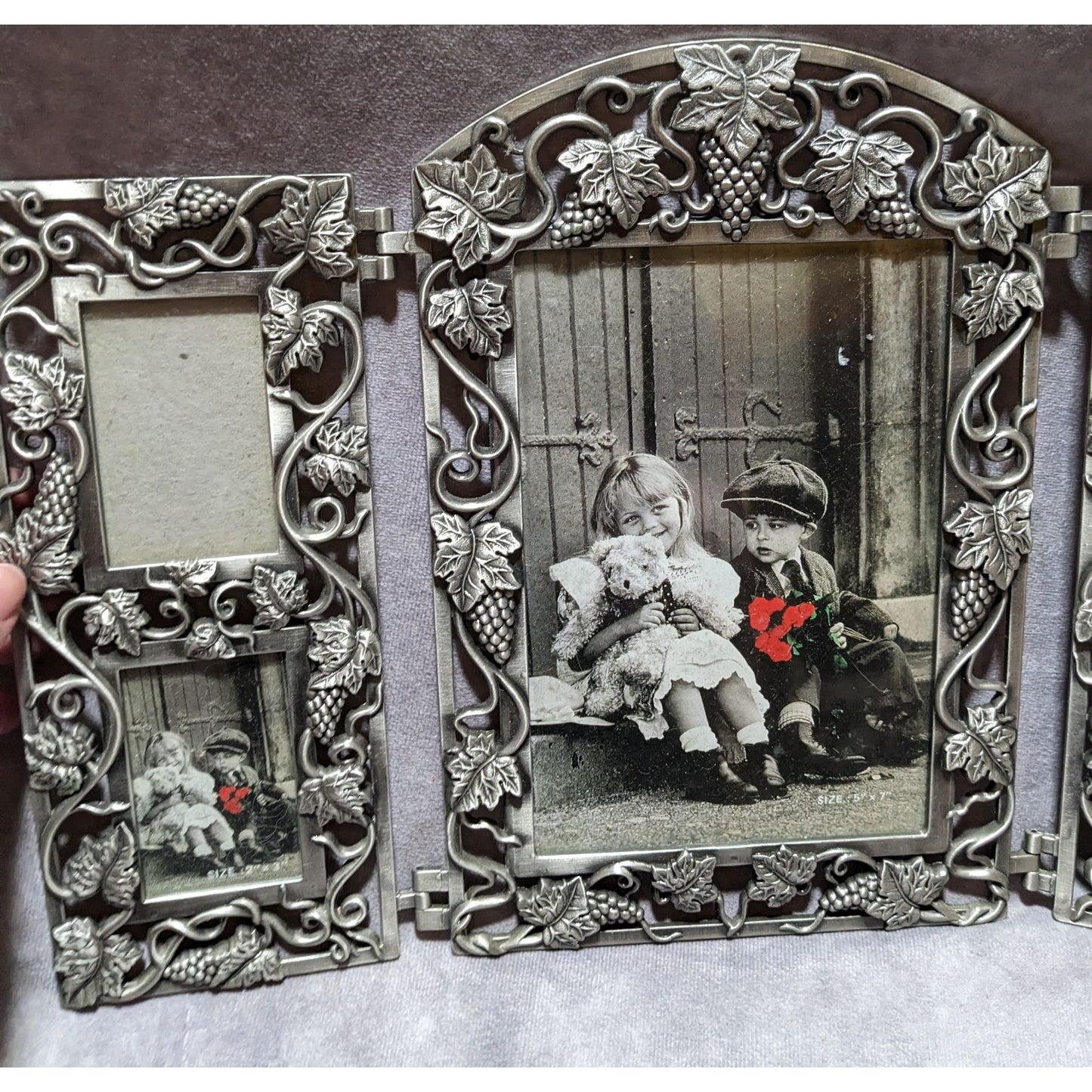 Vintage Silver Baroque Style Trifold Picture Frame