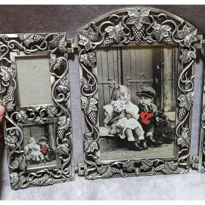 Vintage Silver Baroque Style Trifold Picture Frame