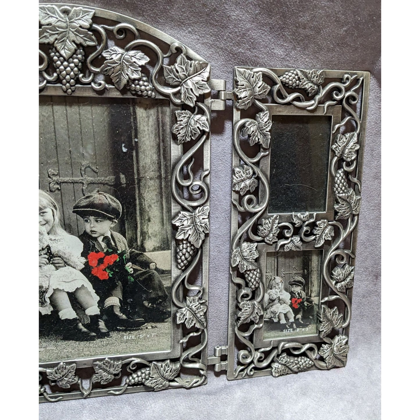 Vintage Silver Baroque Style Trifold Picture Frame