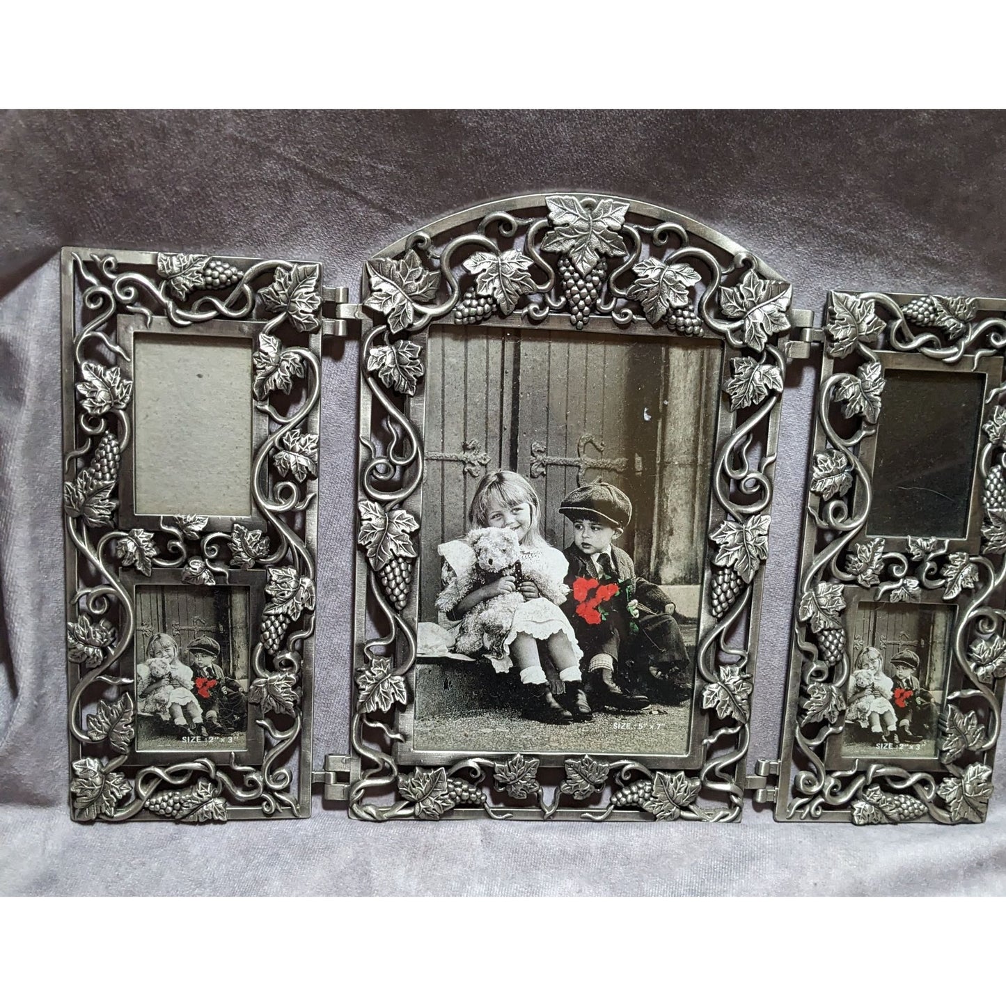 Vintage Silver Baroque Style Trifold Picture Frame