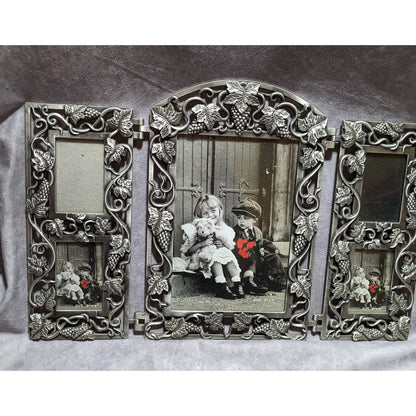 Vintage Silver Baroque Style Trifold Picture Frame