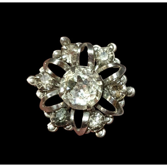 Vintage Silver Tone Rhinestone Snowflake Brooch