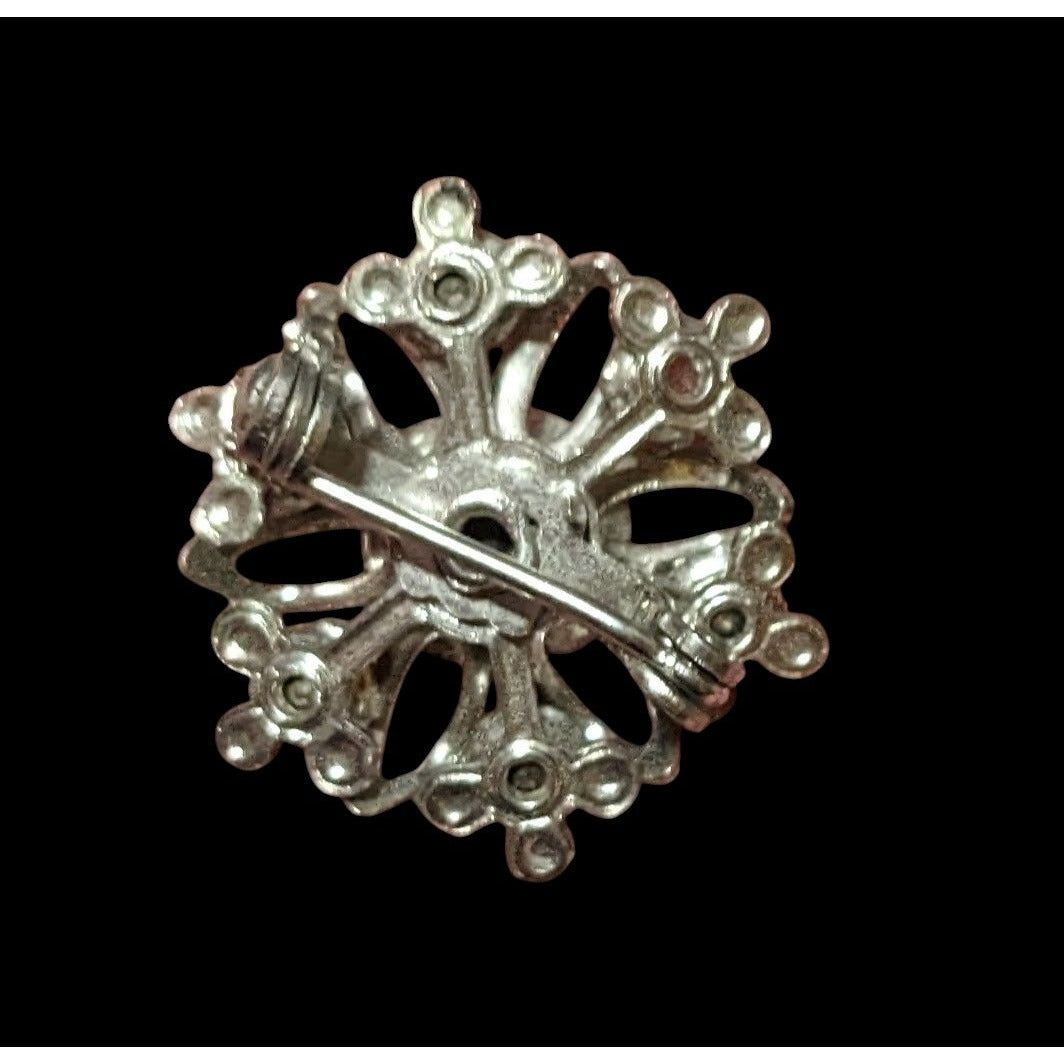 Vintage Silver Tone Rhinestone Snowflake Brooch