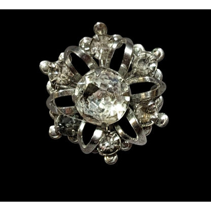 Vintage Silver Tone Rhinestone Snowflake Brooch