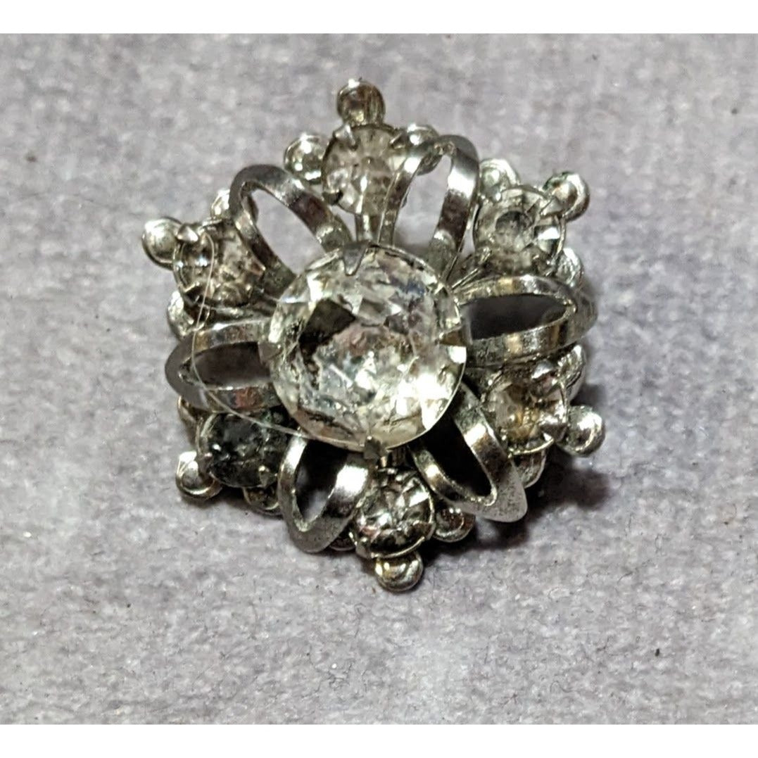 Vintage Silver Tone Rhinestone Snowflake Brooch