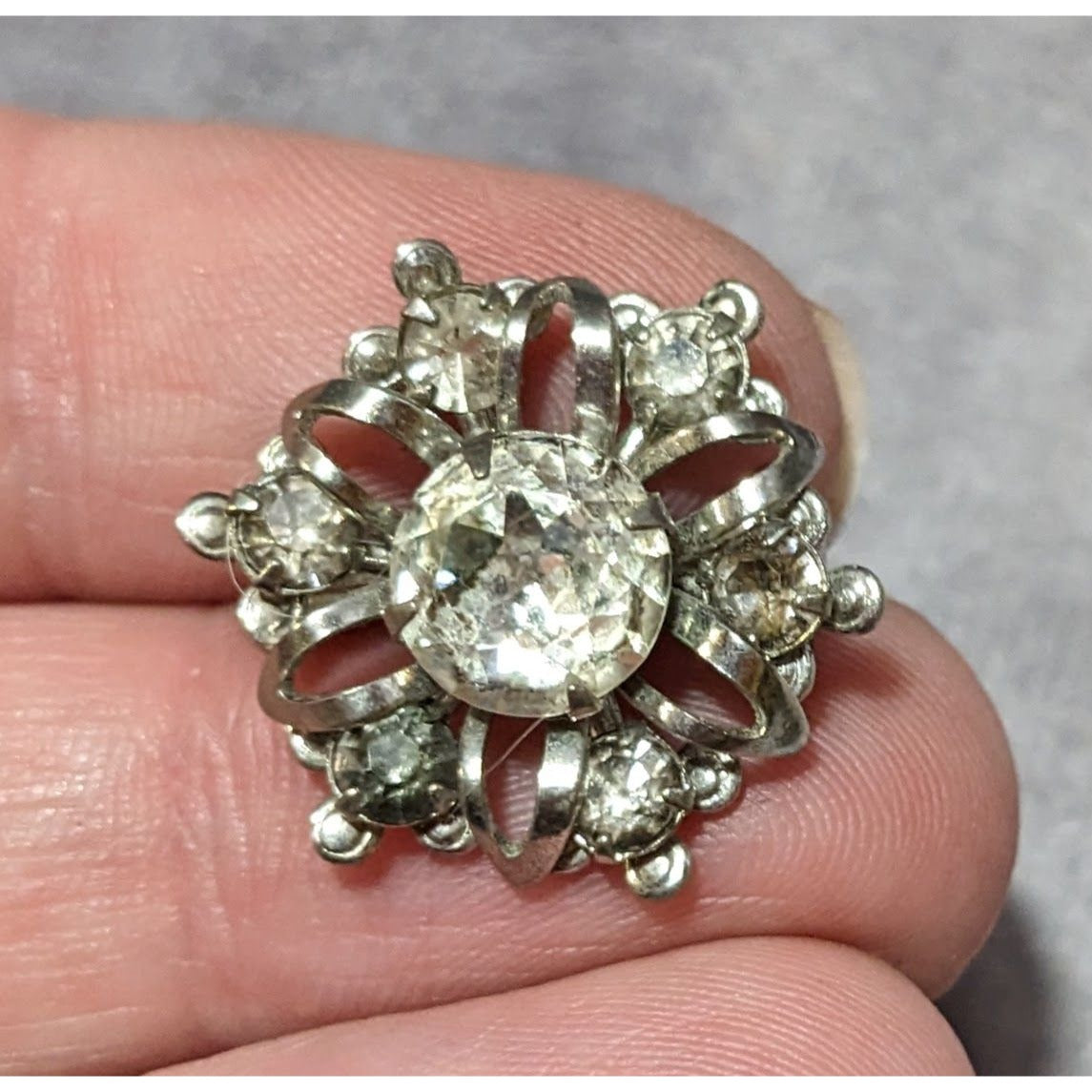 Vintage Silver Tone Rhinestone Snowflake Brooch