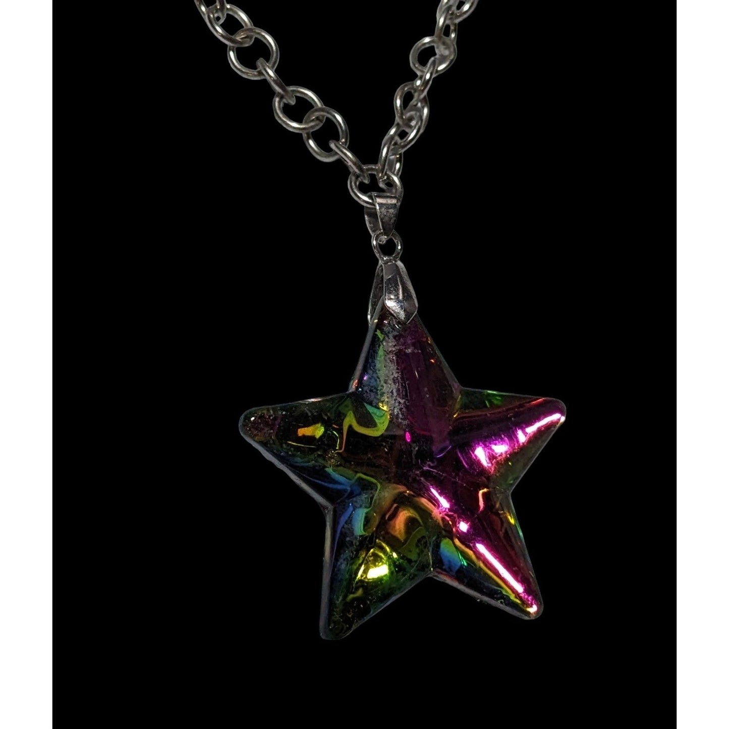 Vintage Rainbow Glass Star Pendant Necklace