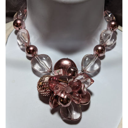 Pink Metallic Floral Statement Necklace