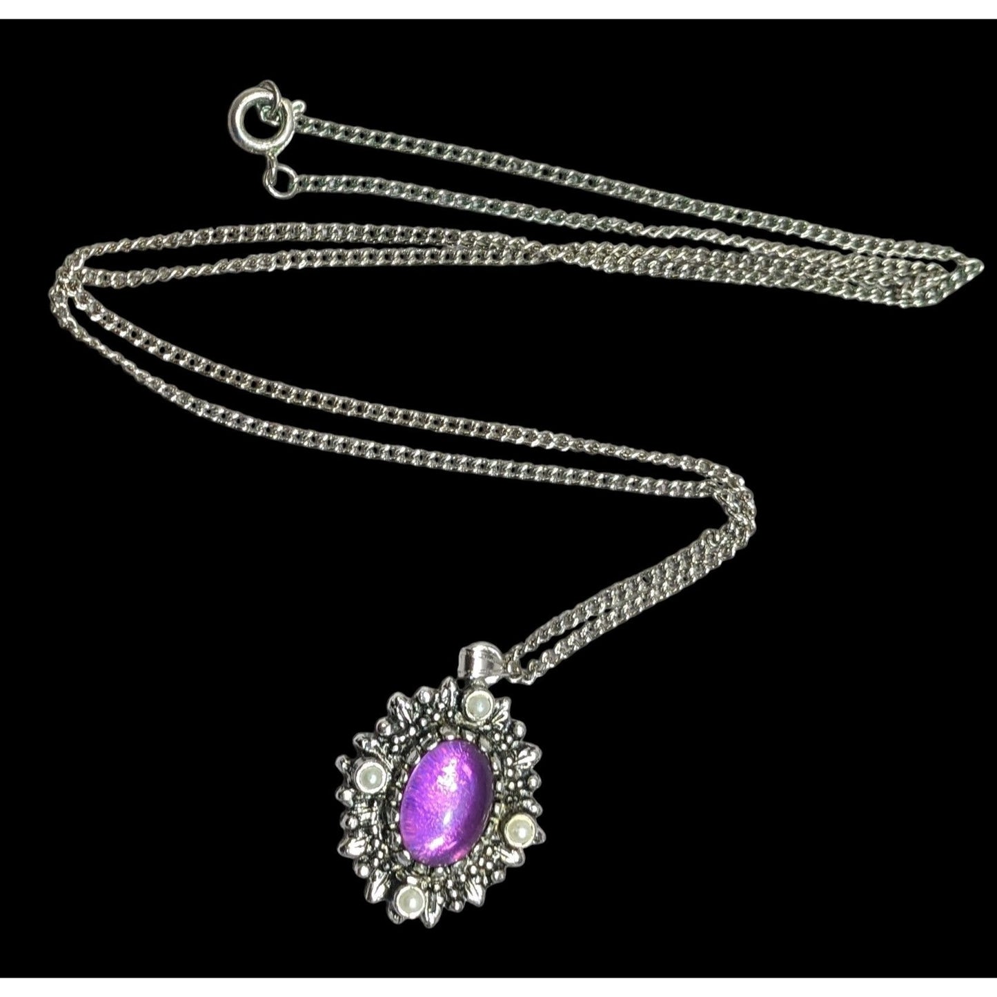 Vintage Sarah Coventry Catherine Gothic Purple Cabochon Pendant Necklace