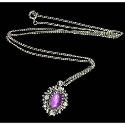 Vintage Sarah Coventry Catherine Gothic Purple Cabochon Pendant Necklace