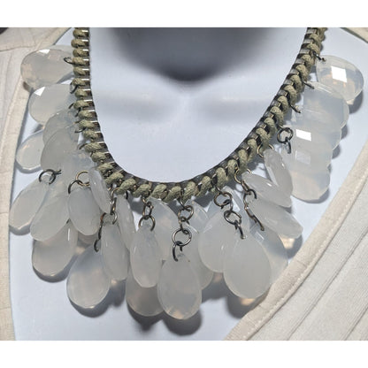 Chunky White Teardrop Box Chain Woven Necklace