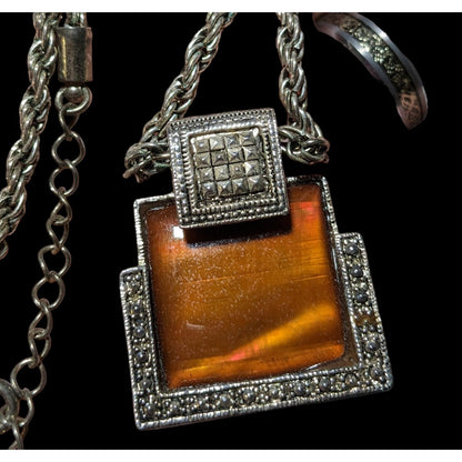 Vintage Honey Glass Geometric Pendant Necklace