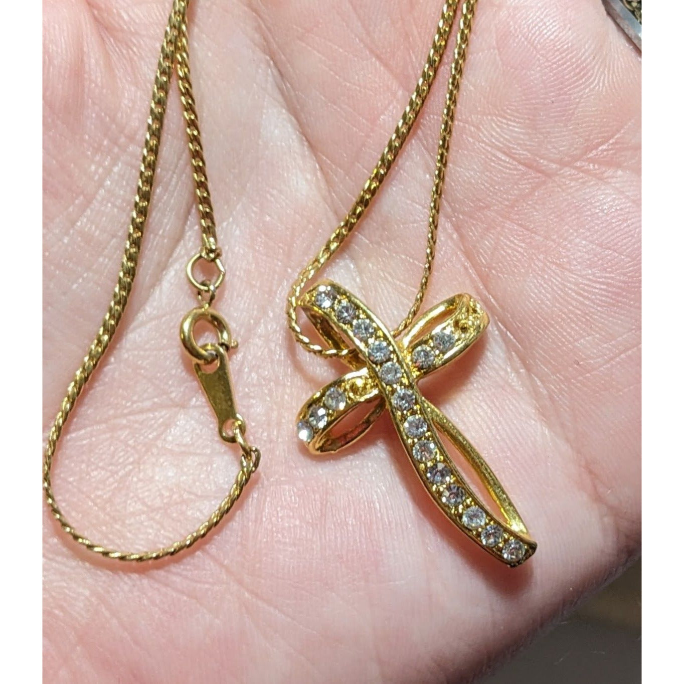 Avon Vintage Golden Gemmed Cross Necklace