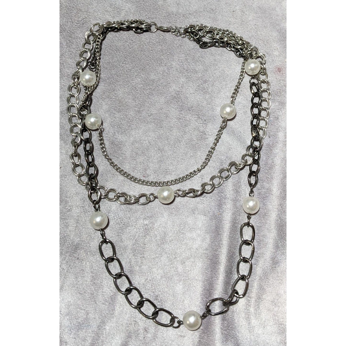 Glam Goth Multilayer Chain Pearl Necklace