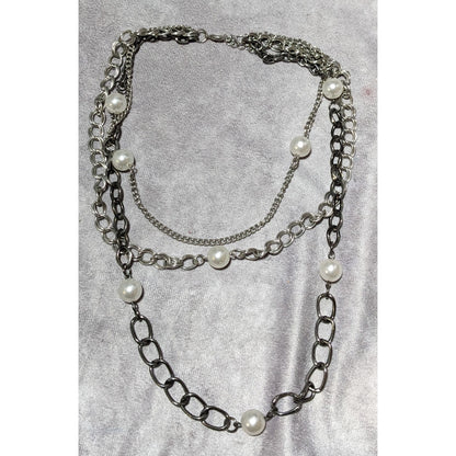 Glam Goth Multilayer Chain Pearl Necklace