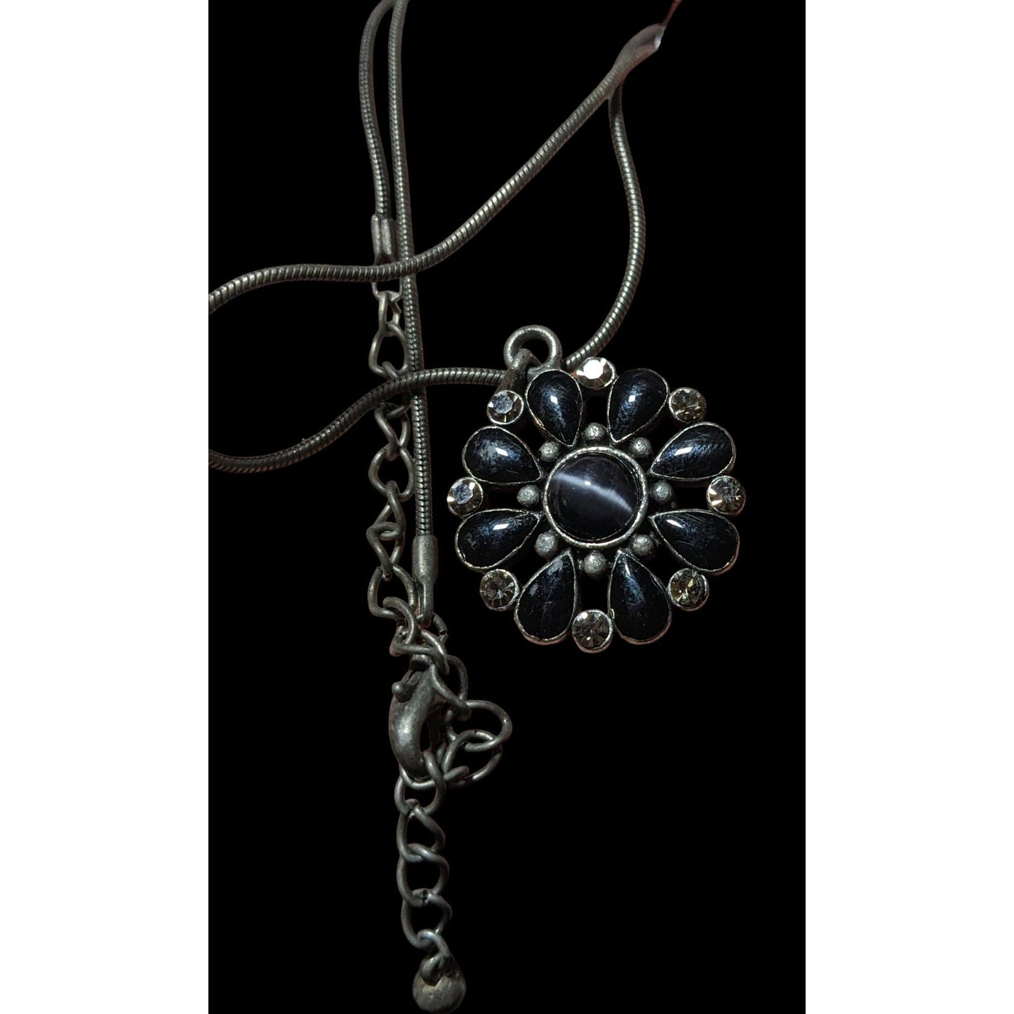 Gothic Floral Cateye Gem Pendant Necklace