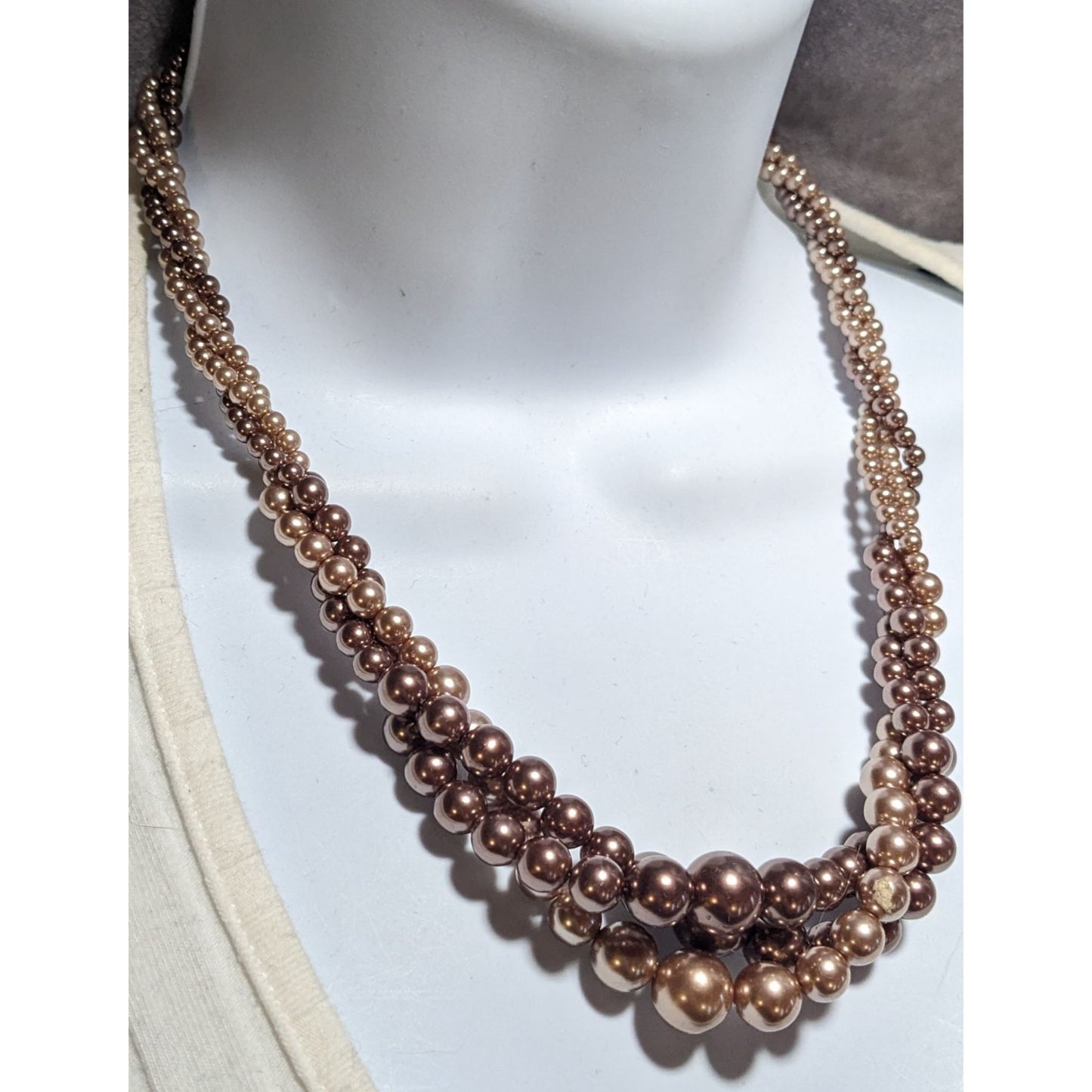 Roman Brown And Tan Twist Pearl Beaded Necklace