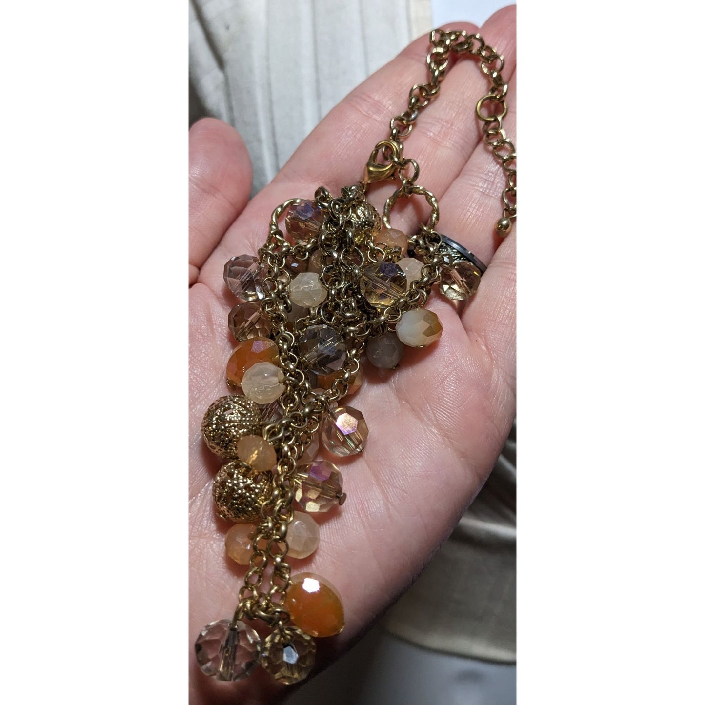 Peach And Gold Multilayer Beaded Necklace