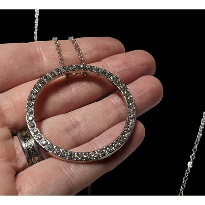 Silver Rhinestone Open Circle Pendant Necklace