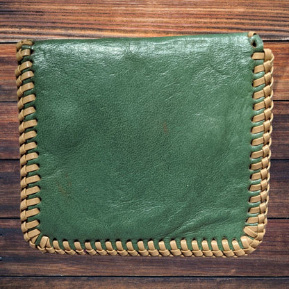 Vintage Green Leather Two Pocket Pouch