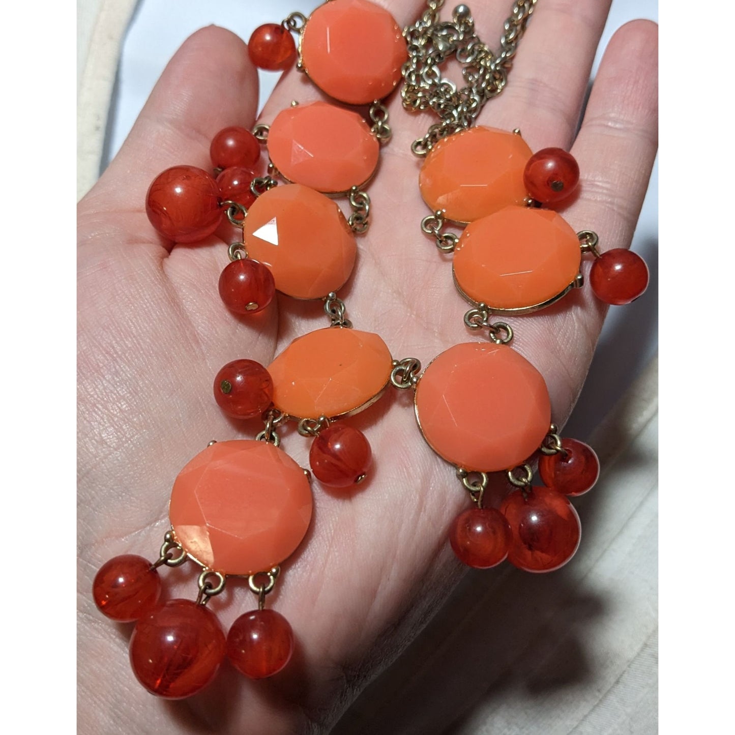 Y2K Orange And Red Gemmed Statement Necklace