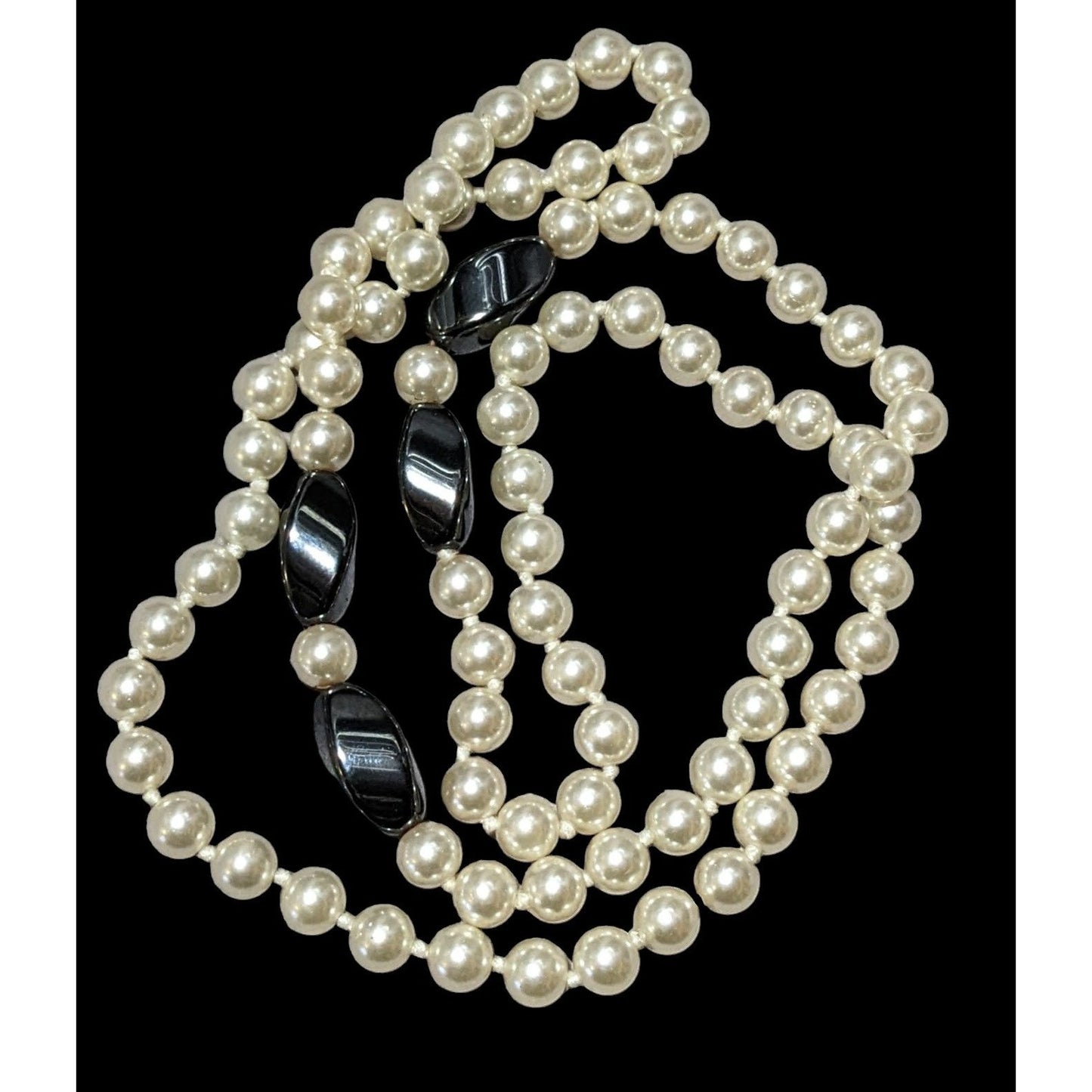 Glass Pearl Hematite Accent Beaded Necklace