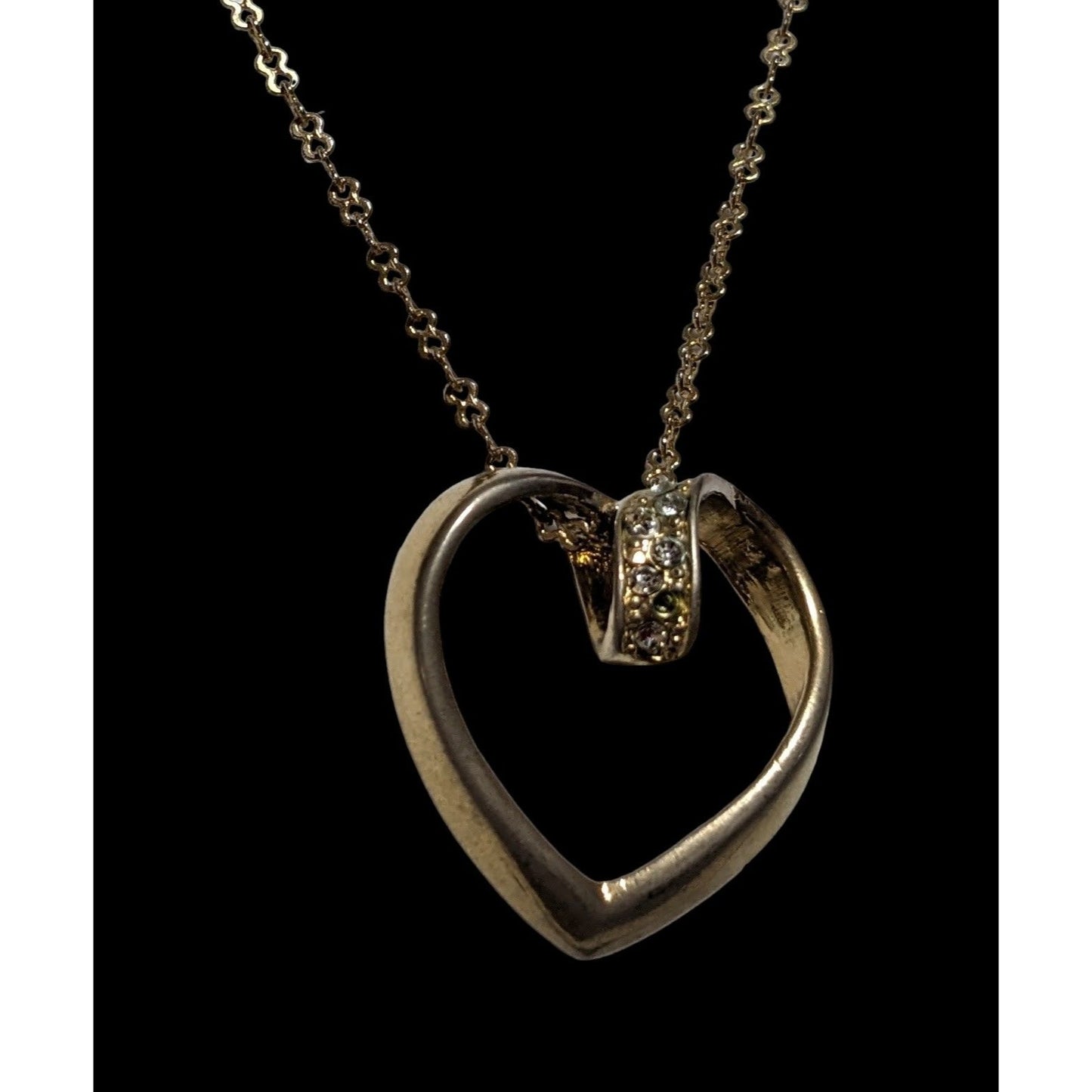 Open Heart-Shaped Rhinestone Pendant Necklace