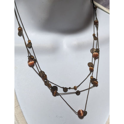 Brown And Gold Multilayer Cateye Beaded Necklace