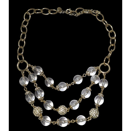 Talbots Gold And Clear Multilayer Statement Necklace