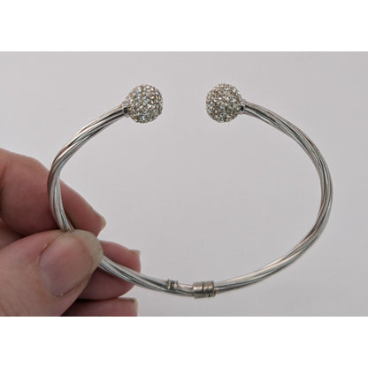 Vintage L'eau Turkey 925 Sterling Silver 1/15 14K CZ Cuff Bracelet Rhinestone Hinge
