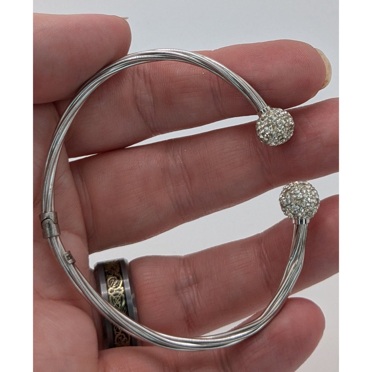 Vintage L'eau Turkey 925 Sterling Silver 1/15 14K CZ Cuff Bracelet Rhinestone Hinge