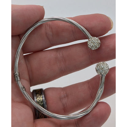 Vintage L'eau Turkey 925 Sterling Silver 1/15 14K CZ Cuff Bracelet Rhinestone Hinge