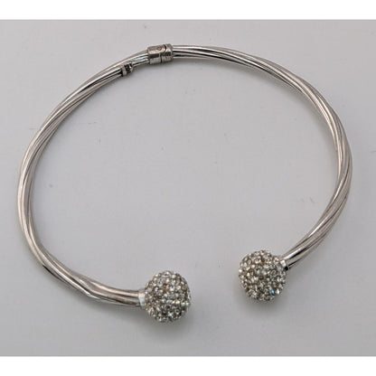 Vintage L'eau Turkey 925 Sterling Silver 1/15 14K CZ Cuff Bracelet Rhinestone Hinge