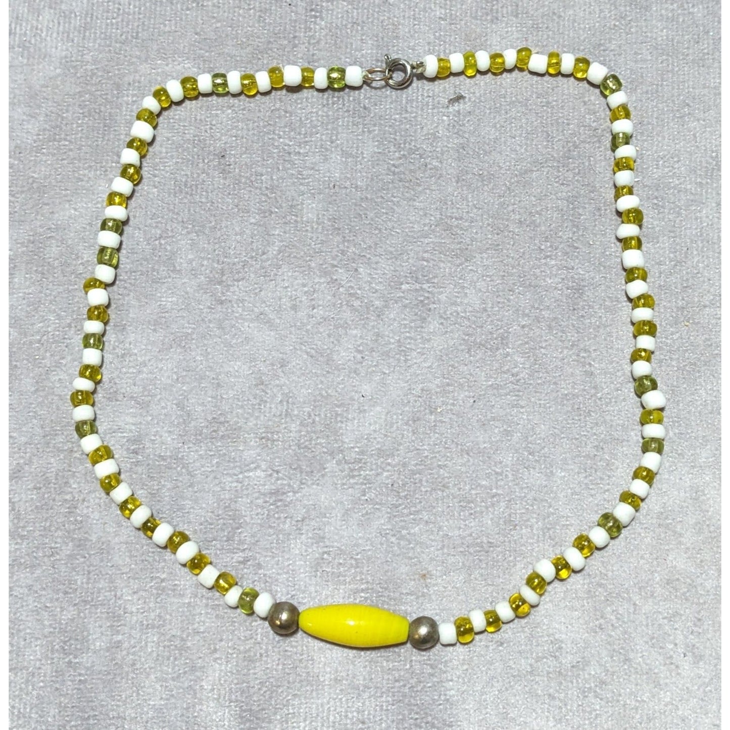 White And Yellow Handmade Glass Beaded Necklace