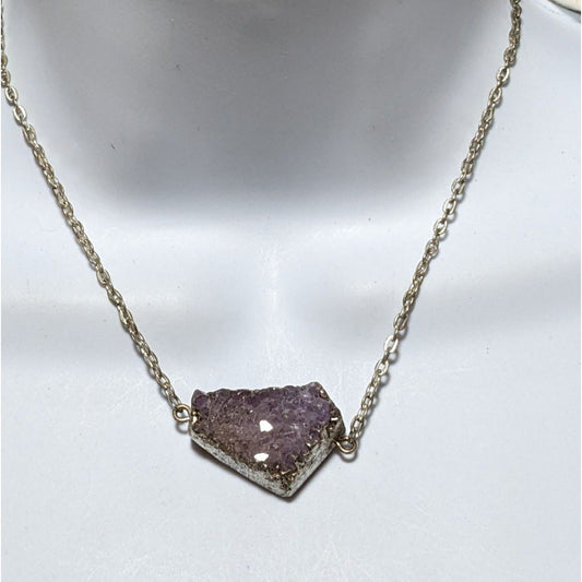 Druzy Amethyst Chunk Pendant Necklace