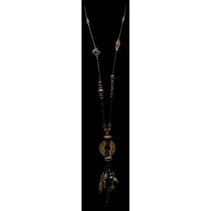 Vintage Southwestern Black And Gold Beaded Tassel Necklace