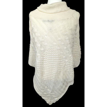 Retro Boho Chic Cream Knit Asymmetrical Poncho