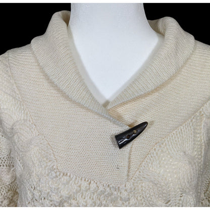 Retro Boho Chic Cream Knit Asymmetrical Poncho