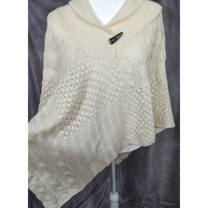 Retro Boho Chic Cream Knit Asymmetrical Poncho