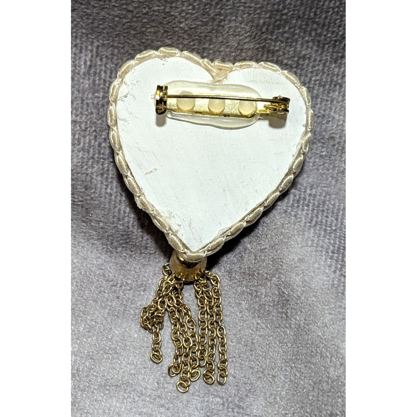 Vintage Handmade Heart Button Tassel Brooch