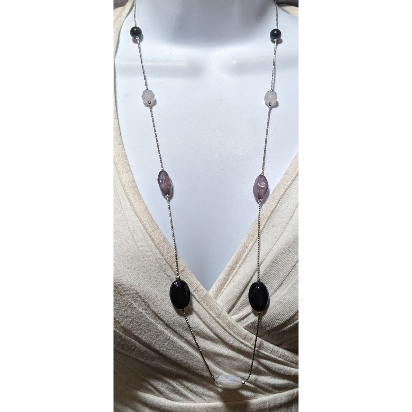 Black White And Grey Gemmed Casual Necklace