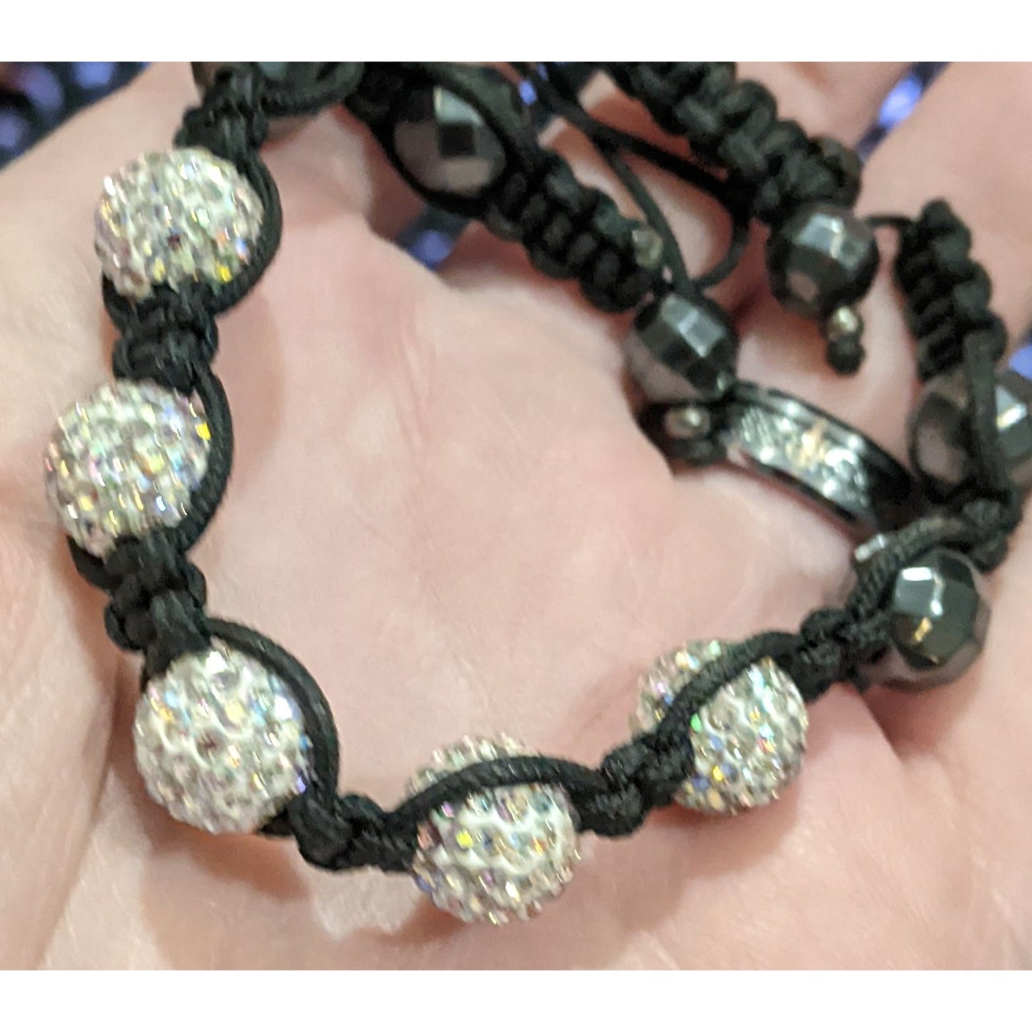 Black Aurora Borealis Beaded Shambala Bracelet