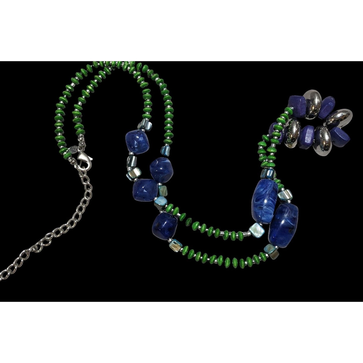 Chico's Long Blue And Green Beaded Necklace