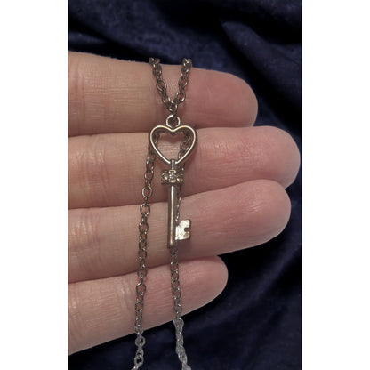 Silver Rhinestone Key Necklace