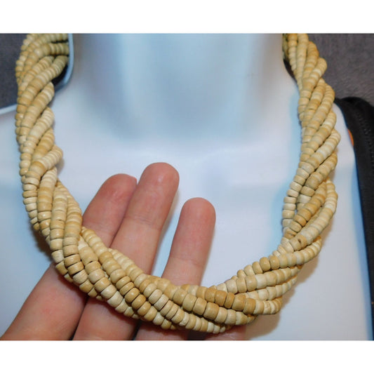 Beachy Beige Wooden Beaded Torsade Necklace