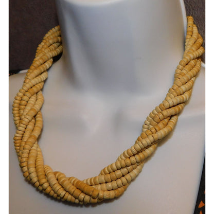 Beachy Beige Wooden Beaded Torsade Necklace