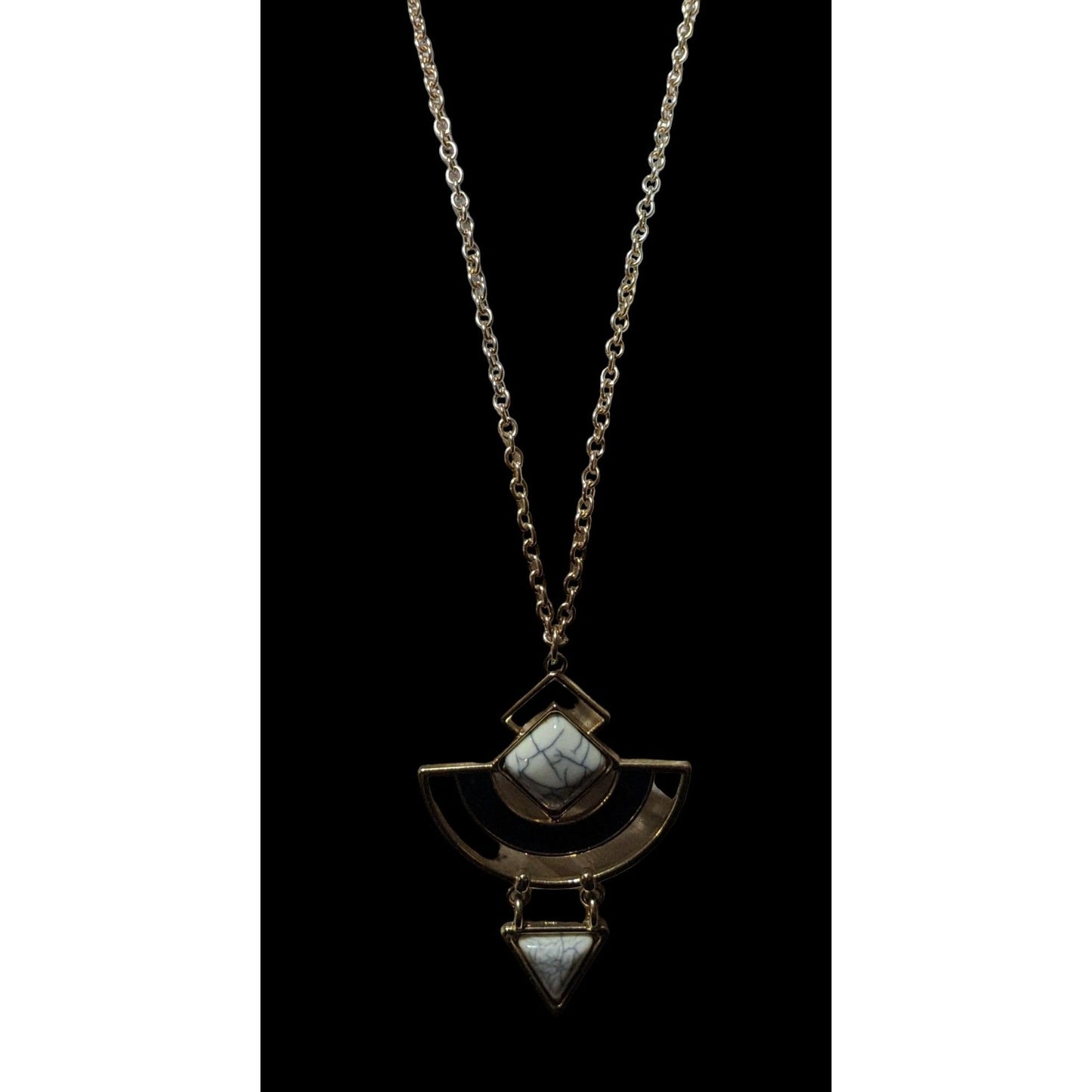 Modern Geometric Abstract Gemmed Pendant Necklace