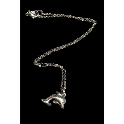 Reversible Silver Rhinestone Dolphin Necklace